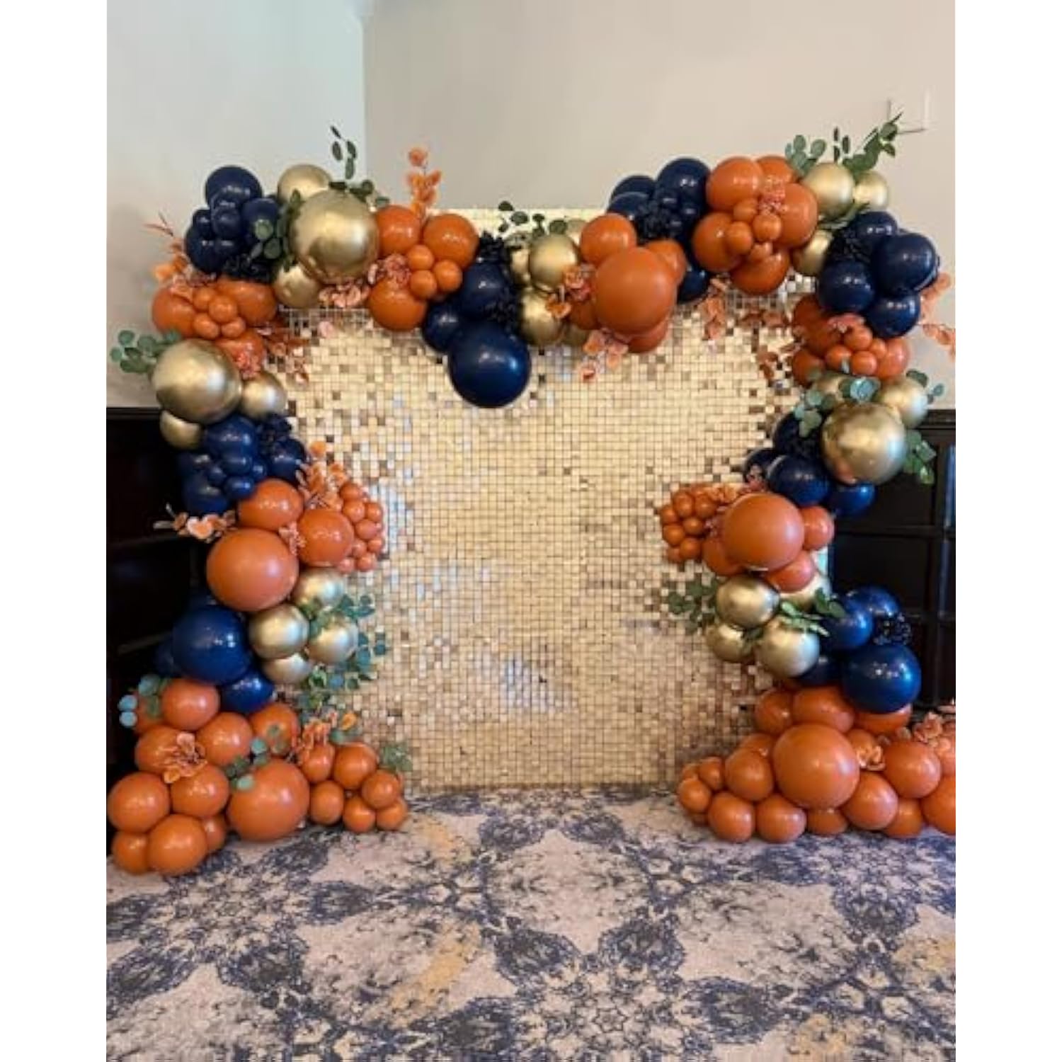 Fall Balloon Garland Arch Kit Double Stuffed Orange Blue Gold White for Thanksgiving