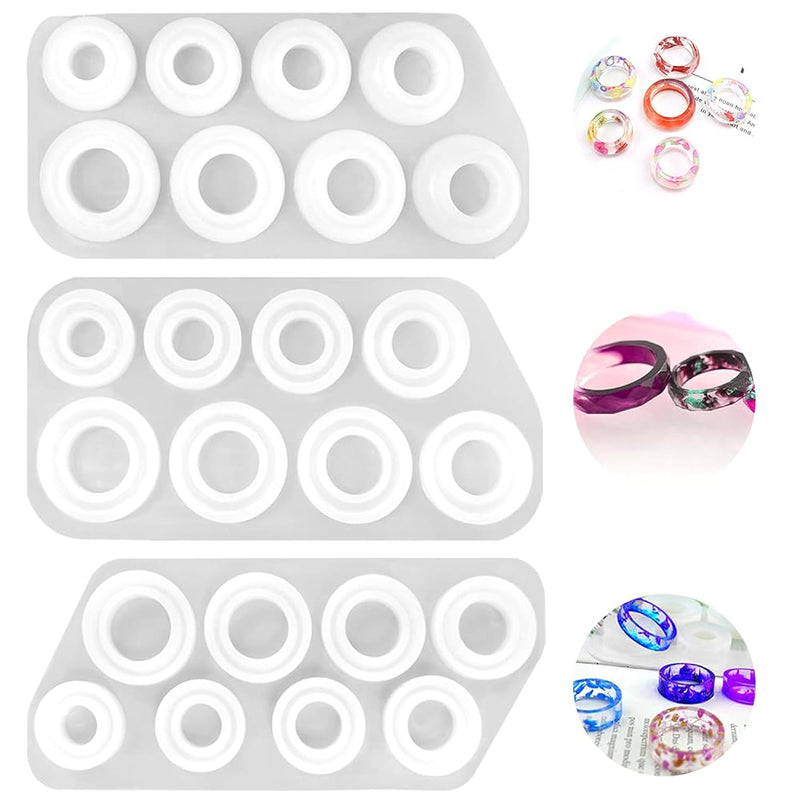 3Pcs Different Shapes Silicone Resin Ring Mold, 8 Sizes Ring Jewelry Resin Casting Mold, For Diy Rings, Earrings, Necklace Pendants, Keyrings, Crafts, Decorations Making
