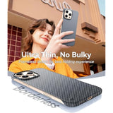 Magnetic Ultra-Thin Frosted Soft Touch Skin Borderless Carbon Fiber Bump Texture For Iphone 16 Pro Max Frameless Case 6.9" Slim Minimalist Lightweight Matte Hard For Magsafe Cover Case-Black