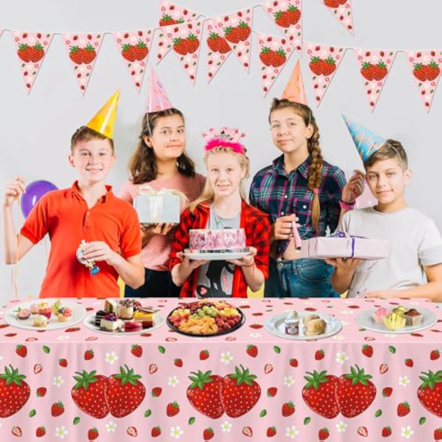 4Pcs Strawberry Tableware Set Pink Strawberry Birthday Decoration Sweet Fruit Theme Decor Sweet One Birthday Party Decoration Berry First Decor For Girls 1St 2Nd Baby Shower