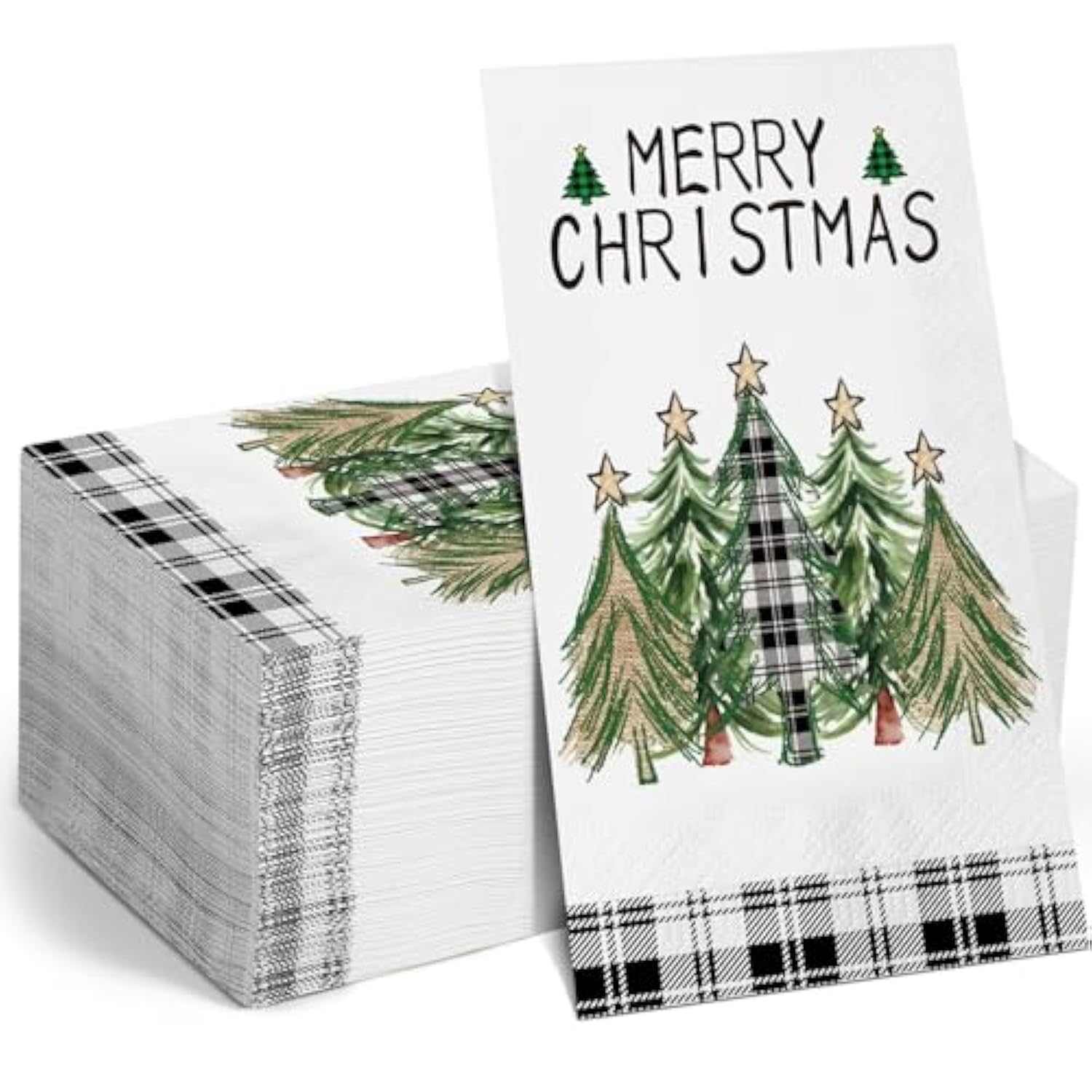 100 Pcs Christmas Tree Beverage Napkins Disposable Hand Towels For Bathroom 3 Ply Christmas Paper Napkins Xmas Tree Buffalo Plaid Napkins For Winter Holiday Wedding Birthday Party(Classic)