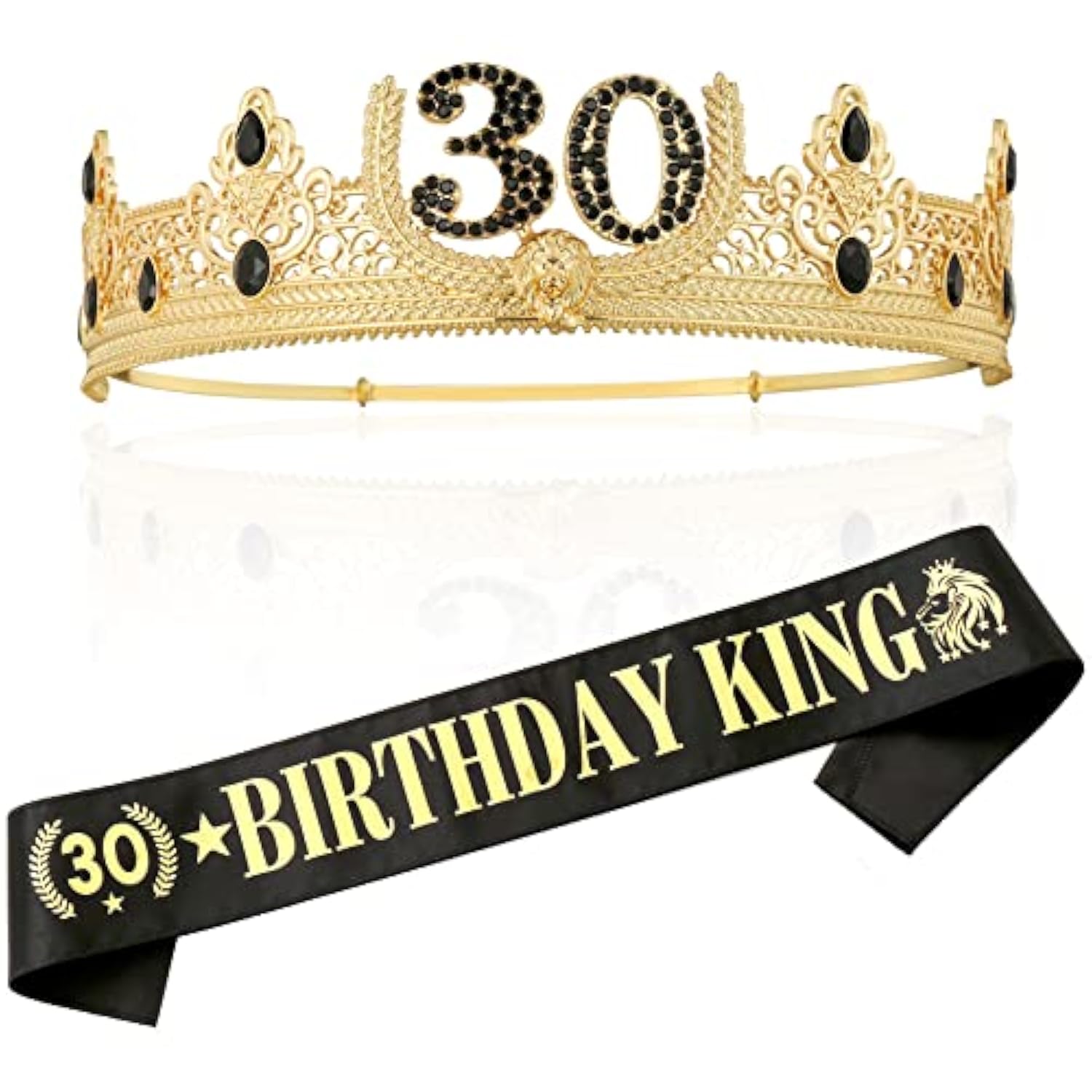 30Th Birthday King Crown And Birthday King Sash,30Th Birthday Gifts For Men. Birthday Party Decoration For Men(Gold)