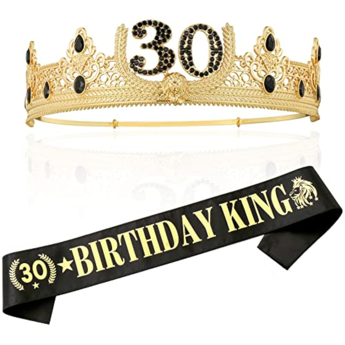 30Th Birthday King Crown And Birthday King Sash,30Th Birthday Gifts For Men. Birthday Party Decoration For Men(Gold)