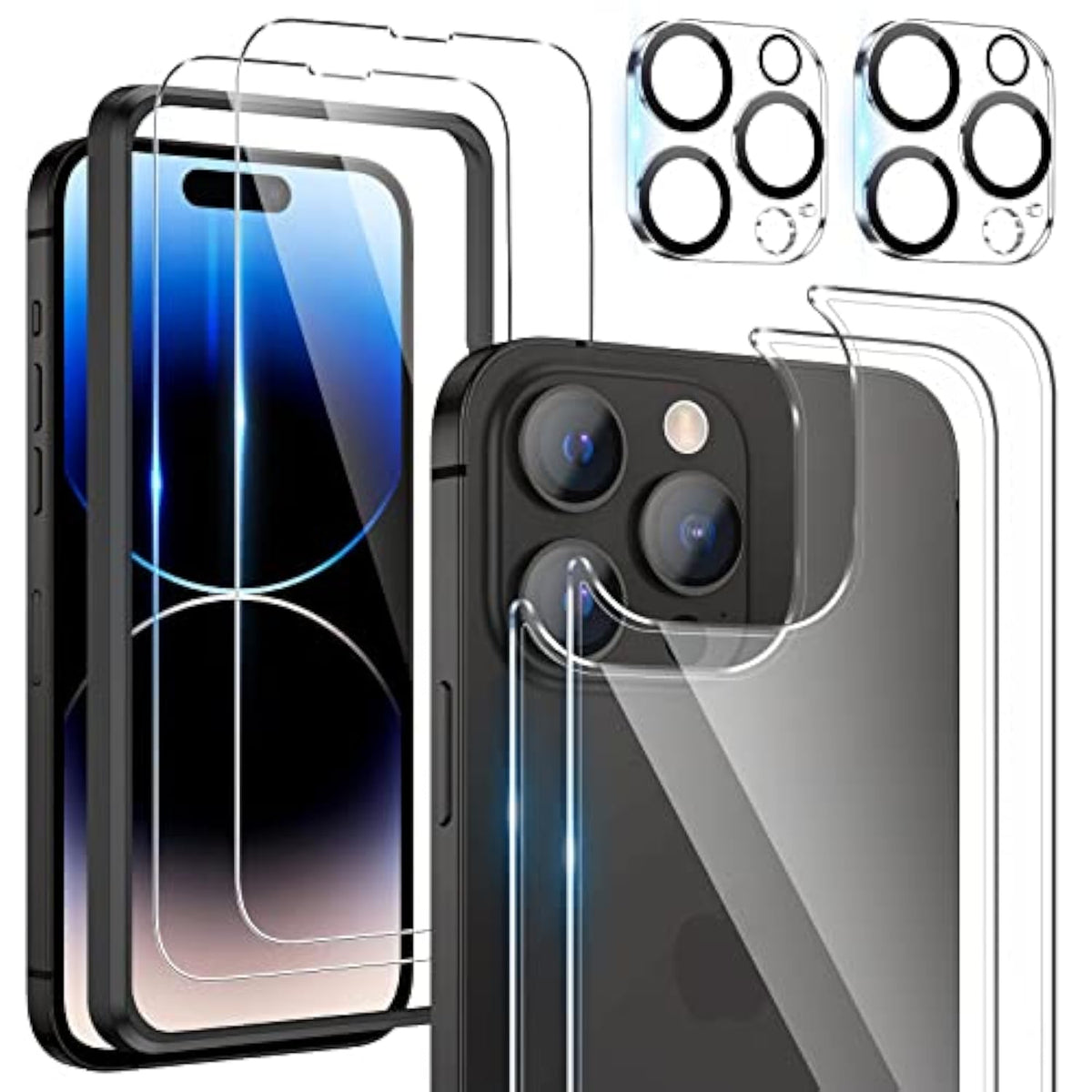 [6 In 1] For Iphone 14 Pro Screen Protector(6.1 Inches), 2 Pack Iphone 14 Pro Back Screen Protector With 2 Pack Camera Lens Protector And Front Screen Protector Glass, 9H Hardness, Ultra Hd