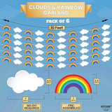 , Hanging Rainbow Cloud Garland - 10 Feet, Pack Of 6, Pre-Assembled | Clouds Garland For Rainbow Party Decorations | Happy Birthday Decoration | Classroom Decor