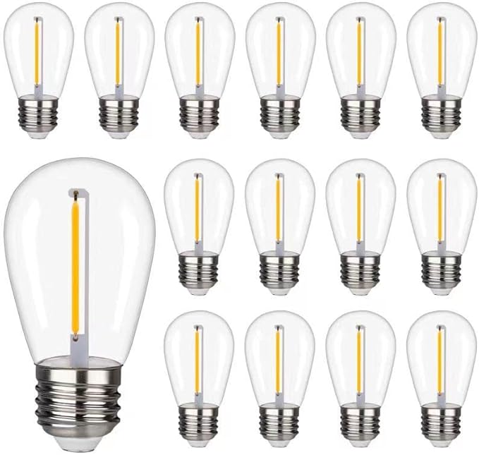 15 Pack Shatterproof LED String Light Bulbs E26 Base Waterproof 2200K Warm White