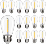 15 Pack Shatterproof LED String Light Bulbs E26 Base Waterproof 2200K Warm White