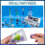 161 Pcs Space Party Favors With Cup Straws Stress Ball Space Pins Slap Bracelets Keychains Stamps Stickers Twist Ties And Gift Card For Kids Space Birthday Party Supplies (Style 1)