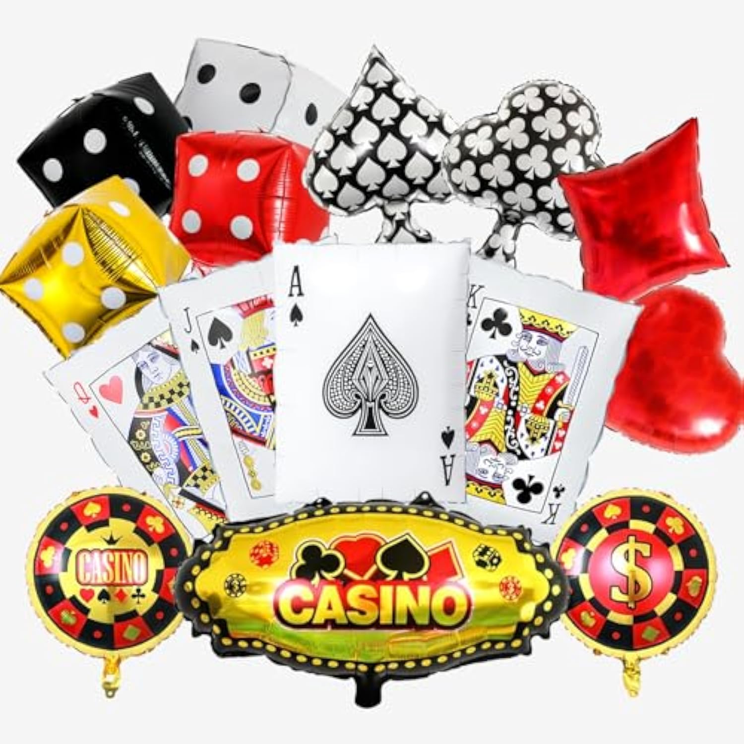 Casino Theme Party Balloons 19pcs Red Black Gold Poker Vegas Decorations