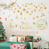 Golden Glitter Merry Christmas Wall Stickers With Reindeer, Metallic Xmas Wall Arts Removable Wall Decor For Holiday Party, Living Room, Restaurant