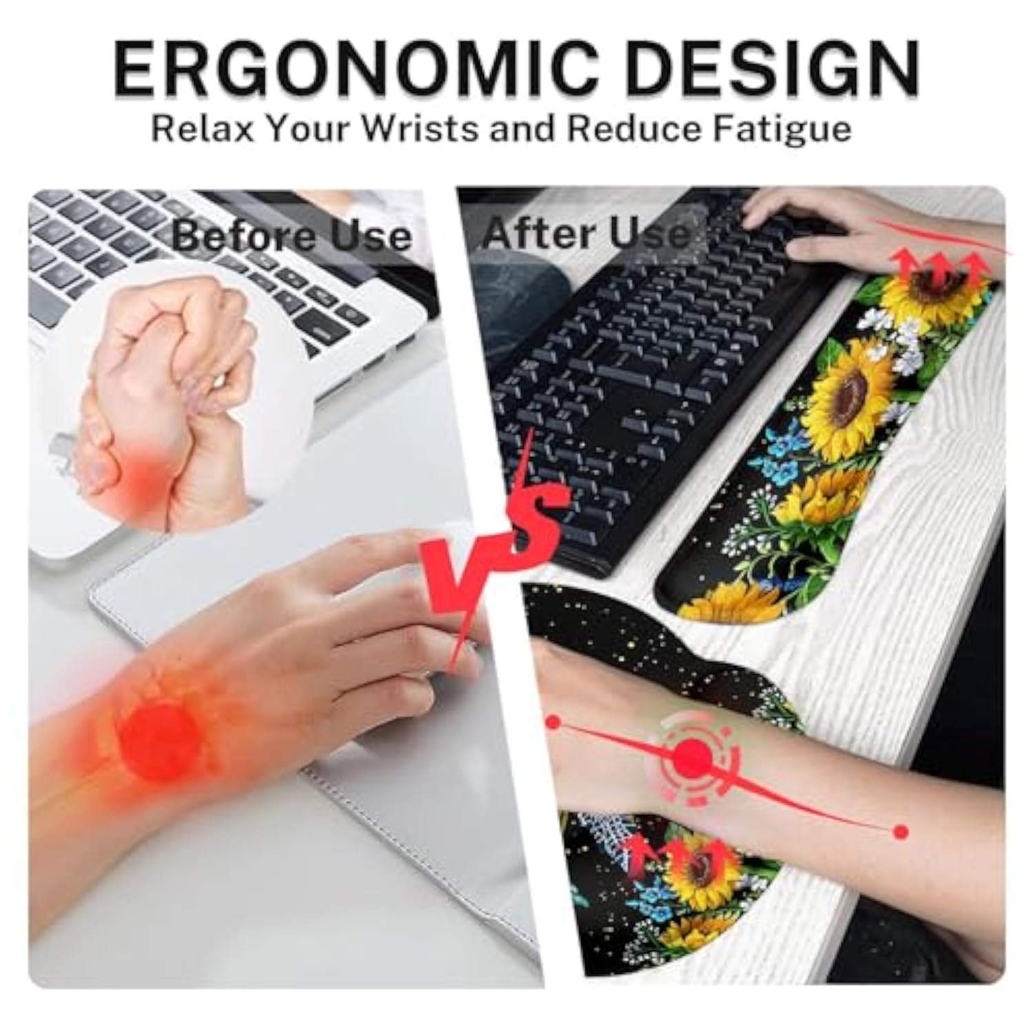 Yellow Sunflower Daisies Desk Mat, Turtle Leaves Floral Mouse Pad Set 4-In-1 Large Mousepad+Keyboard Wrist Rest+Mouse Wrist Rest+Coaster With Ergonomic Design, Non-Slip Mat