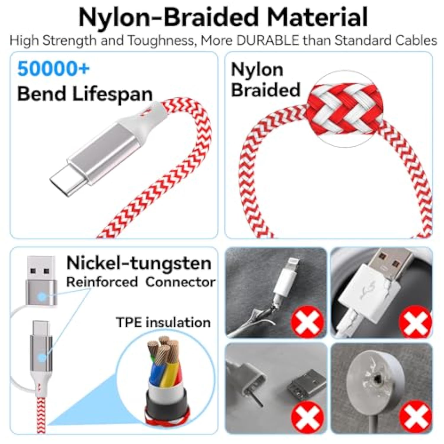 2Pack 6Ft/1.8M Iwatch Charger, 4 In 2 Usb A/C To Ios Port/Type C/Micro Usb/Iwatch Charger Nylon-Braided Multi Fast Charging Cable Compatible For Iwatch Ultra/Se/1-10/Iphone/Ipad/Airpods/Galaxy