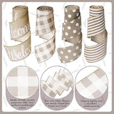 Farmhouse Ribbon 4 Rolls Welcome Stripe Dot Buffalo Plaid Ribbon Wired