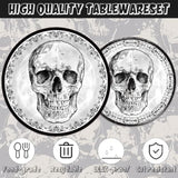 140Pcs Halloween Black Skull Birthday Party Decorations For 20 Guests - Disposable Tableware Skull Party Supplies Plates And Napkins Forks Cups Straws Baby Shower Halloween Birthday Decorations