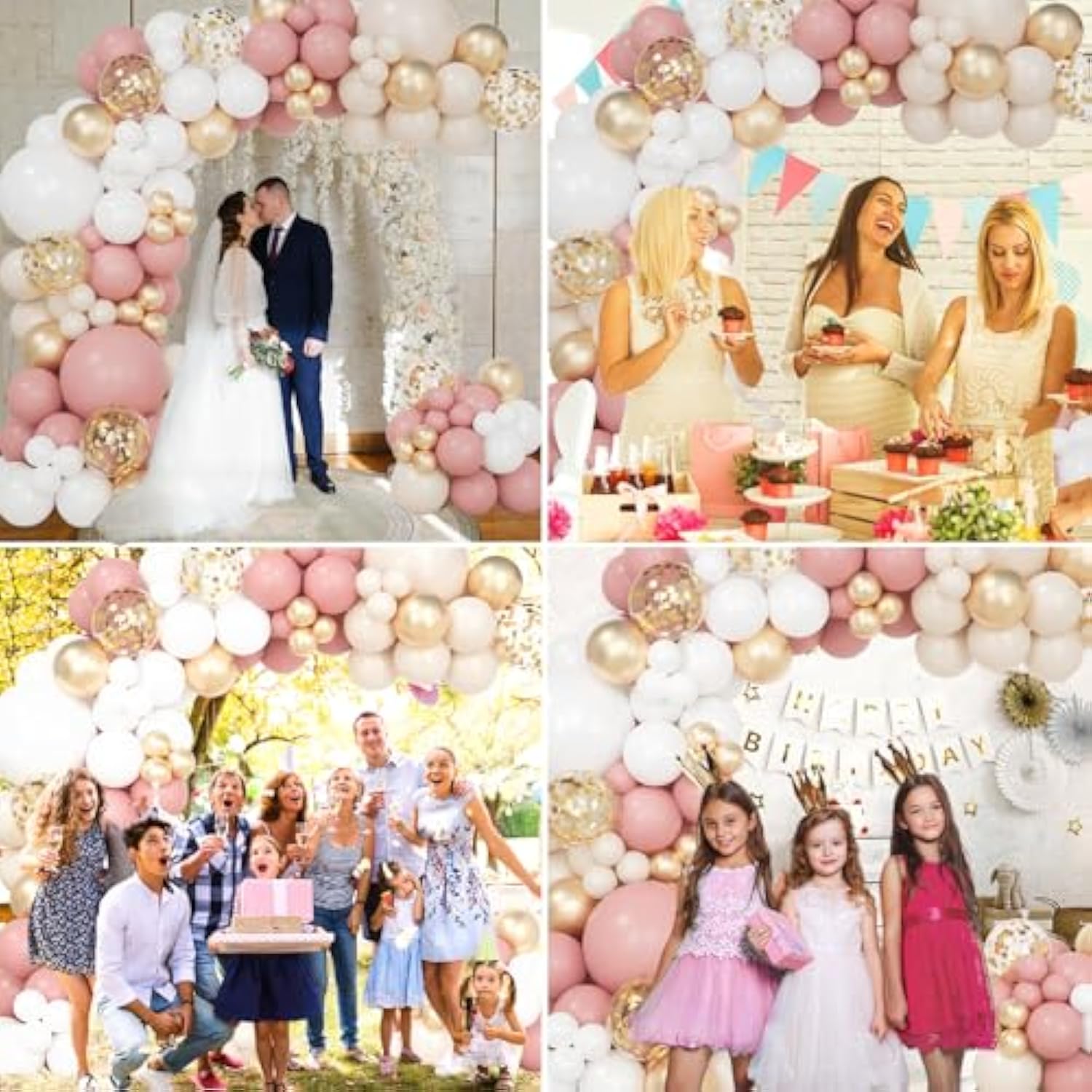 161Pcs Blush Dusty Pink Balloon Garland Arch Kit, Retro Pink White Balloons Champagne Confetti Balloons For Birthday Party Baby Shower Garden Tea Party Bachelorette Bridal Wedding Decorations