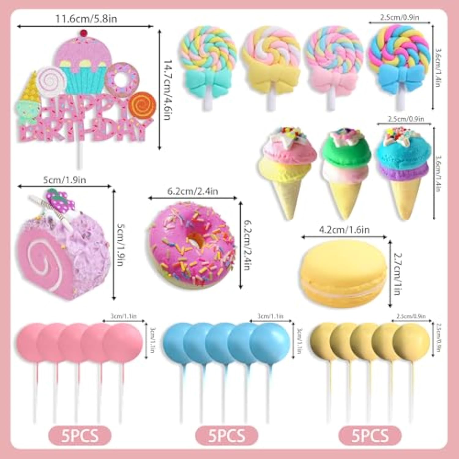 25 Pcs Donut Cake Topper Candy Cupcake Toppers Candy Birthday Themed Party Supplies Ice Cream Cupcake Toppers
