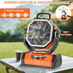 Camping Fan Rechargeable, 20000Mah Large Battery Powered Fan, 4Speed Rechargeable Fan Portable With Remote, Battery Operated Fans With Led Light And Hanging Hook, Cordless Fans For Tent Picnic Outdoor