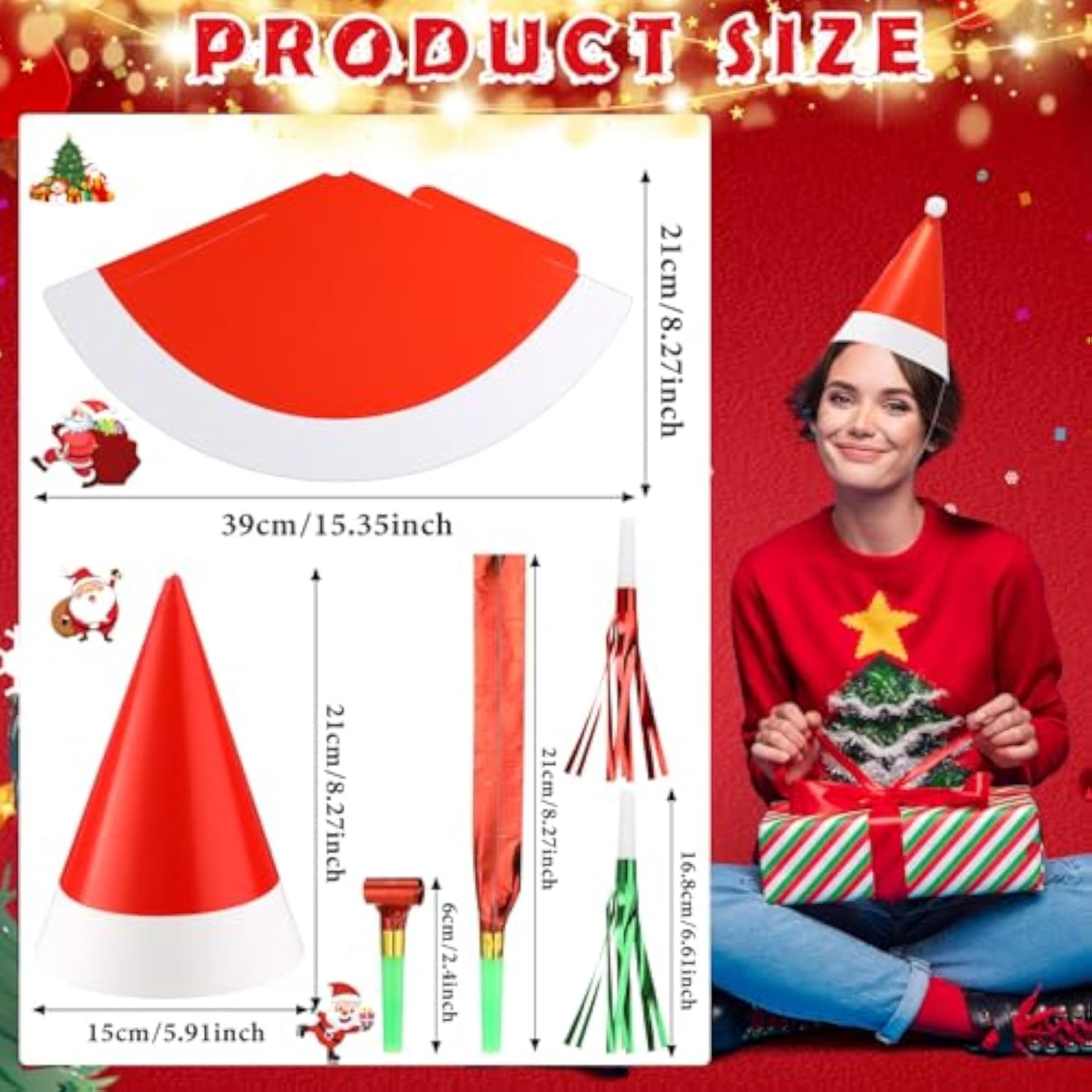 50 Pc Christmas Party Supplies Cone Hats Noise Makers Holiday Decoration