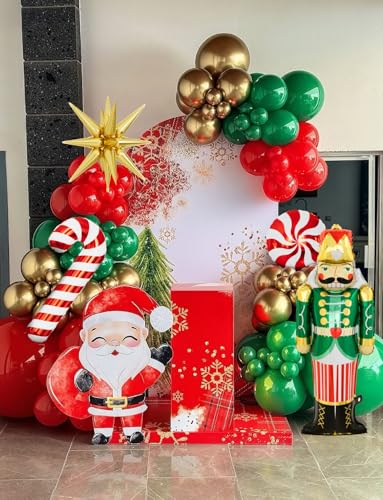 Christmas Balloon Garland Arch Kit, Red Green Gold Christma Balloon