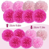 Hot Pink Tissue Pom Poms Paper Flowers Hanging Decorations Pink Flower Ball For Mother'S Day Baby Shower Wedding Nursery Birthday Party Backdrop Home Outdoor