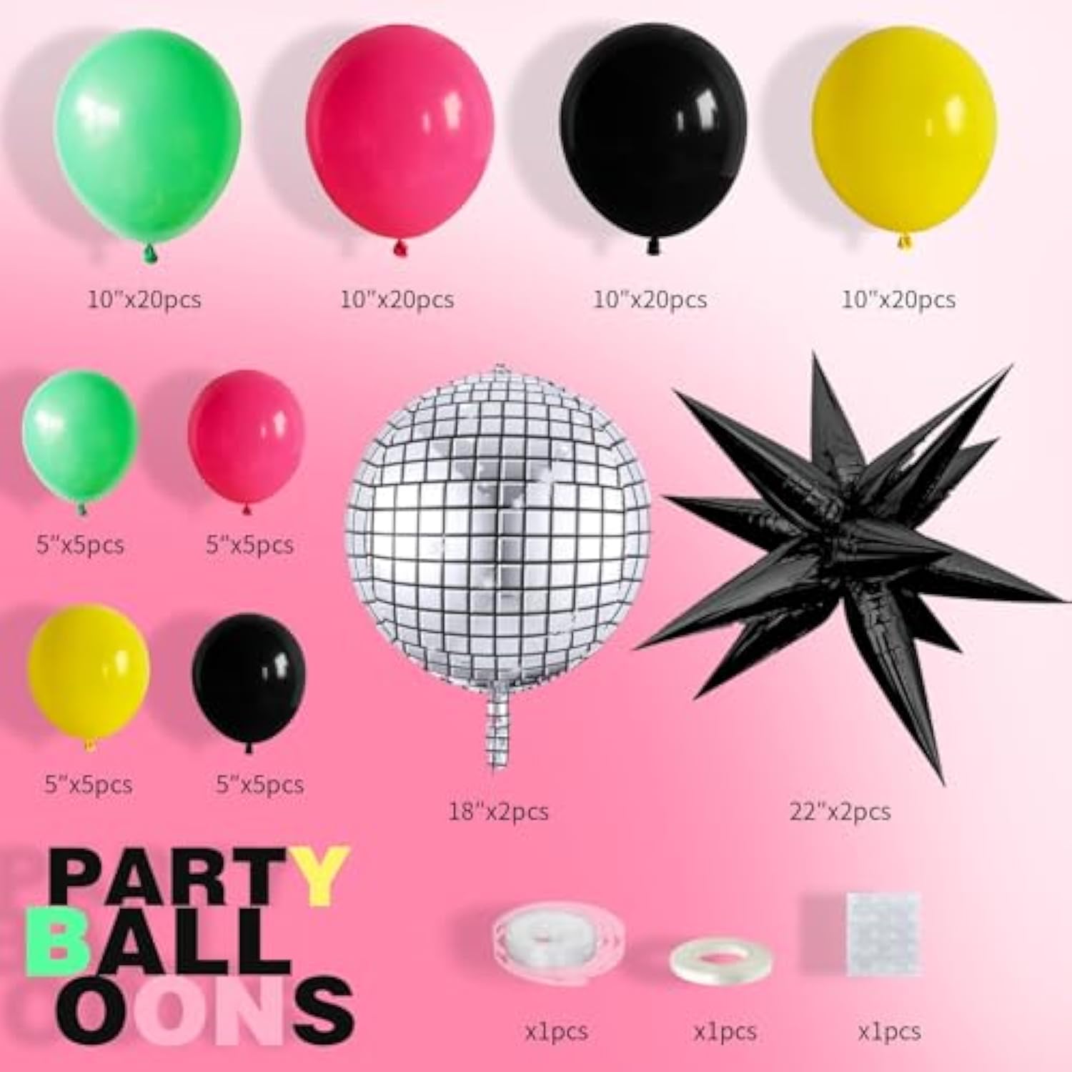 80S 90S Party Decorations, Disco Balloon Arch Kit 80S 90S Theme Party Decorations, 80S 90S Balloon Arch Include Rose Red Black Yellow Green Latex Balloons Disco Foil Balloons For 80S 90S Party Decor