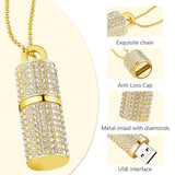 Usb Flash Drive,16Gb/32Gb/64Gb/128Gb Portable Usb2.0 Memory Stick Secure Date Storage Pendrive Thumb Drives Rhinestone Pendant With Chain (Gold, 128Gb)