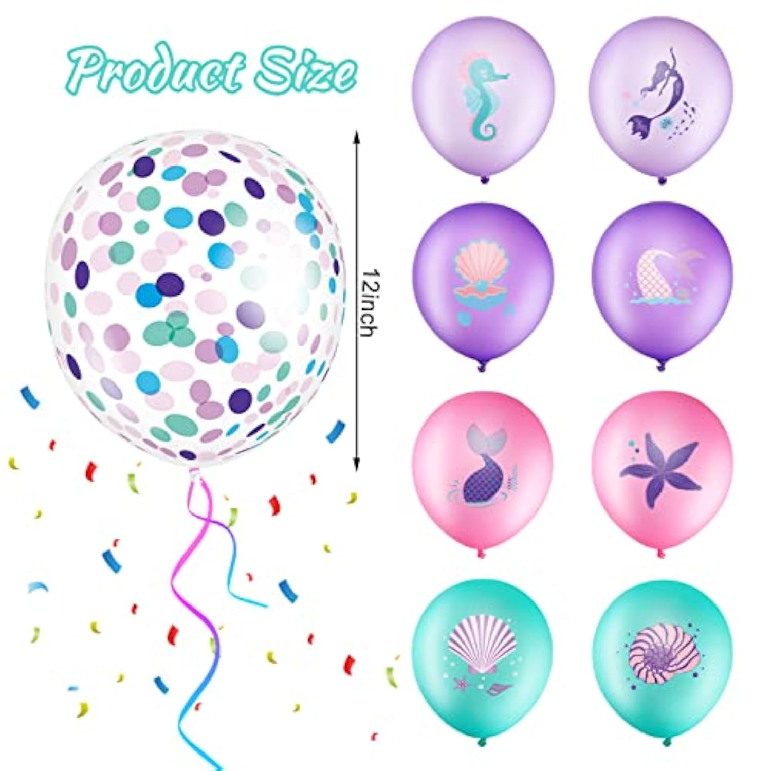 36-Pc Mermaid Balloon Set  Purple, Pink, Teal & Confetti Decor