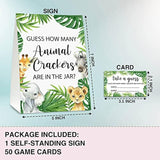 Guess How Many Animal Crackers Baby Shower Game, Jungle Animal, Safari Theme Baby Shower Game - 1 Standing Sign And 50 Cards For Gender Neutral-Lk-D05