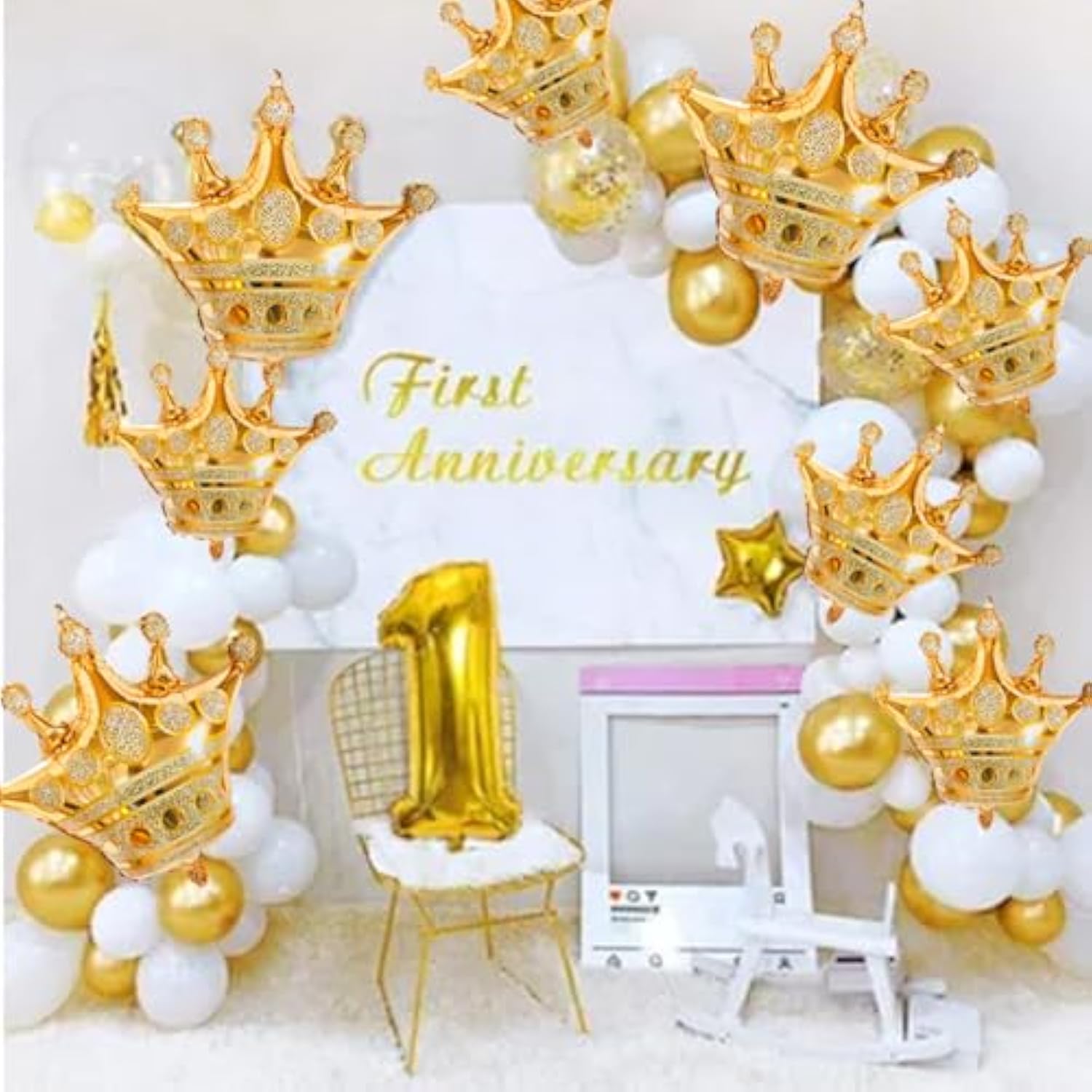 Gold Crown Foil Balloons for Royal Party, King & Queen Birthday, Wedding, or Baby Shower