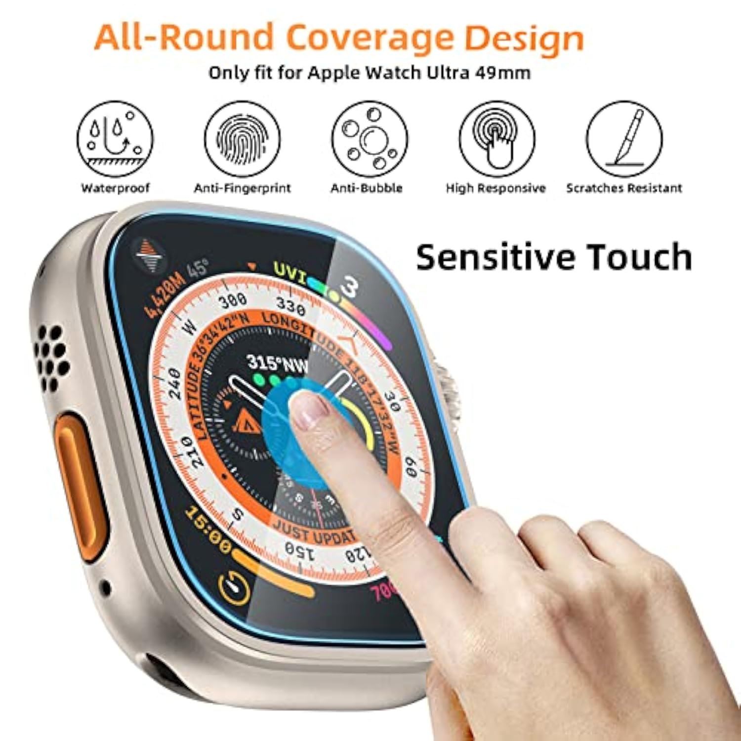 3 Pack Screen Protector Compatible With Watch Ultra 2/1 49Mm, Screen Protector With Easy Installation Kit For Iwatch Ultra 49Mm, Full Coverage