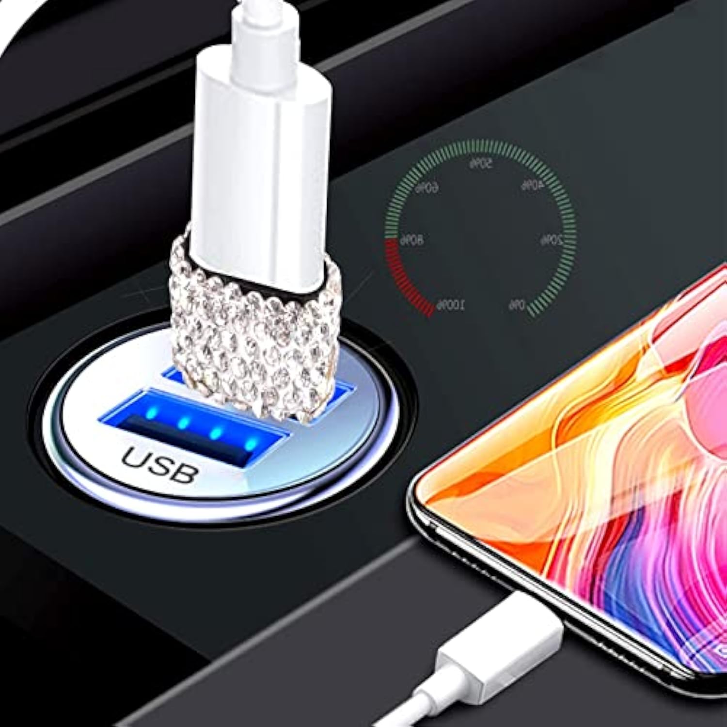 Usb C Male To Usb Female Adapter 2 Pack Bling Rhinestone Diamond Decoration Usb A To Type C Converter, Usb A To Usb C Charger Cable Adapter For Iphone,Airpods Ipad Pro Samsung Galaxy Google Etc