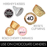 Pink, Black, And White 40Th Birthday Party Favor Chocolate Kisses Candy Stickers, Pink Birthday Decorations For Women - 180 Count