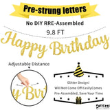 Gold Happy Birthday Banner, Pre-Strung Glitter Gold Birthday Sign, 10 Feet, No Diy, Happy Birthday Garland For Women Men Birthday Party Decorations Supplies