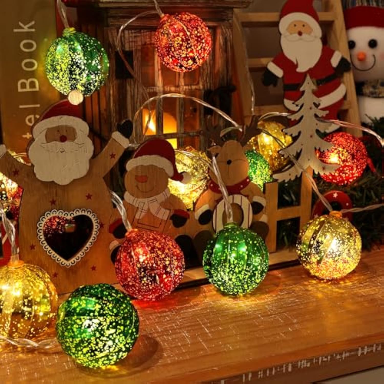 Christmas Decorations Lights, 13.5Ft 20 Led Battery Christmas Light With Timer & 8 Modes, Christmas Ball Ornaments Light