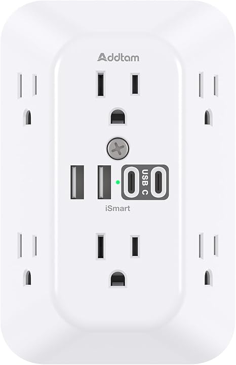 Surge Protector Outlet Extender 6 Outlets 4 USB Ports 2 USB C 1800J Wall Charger