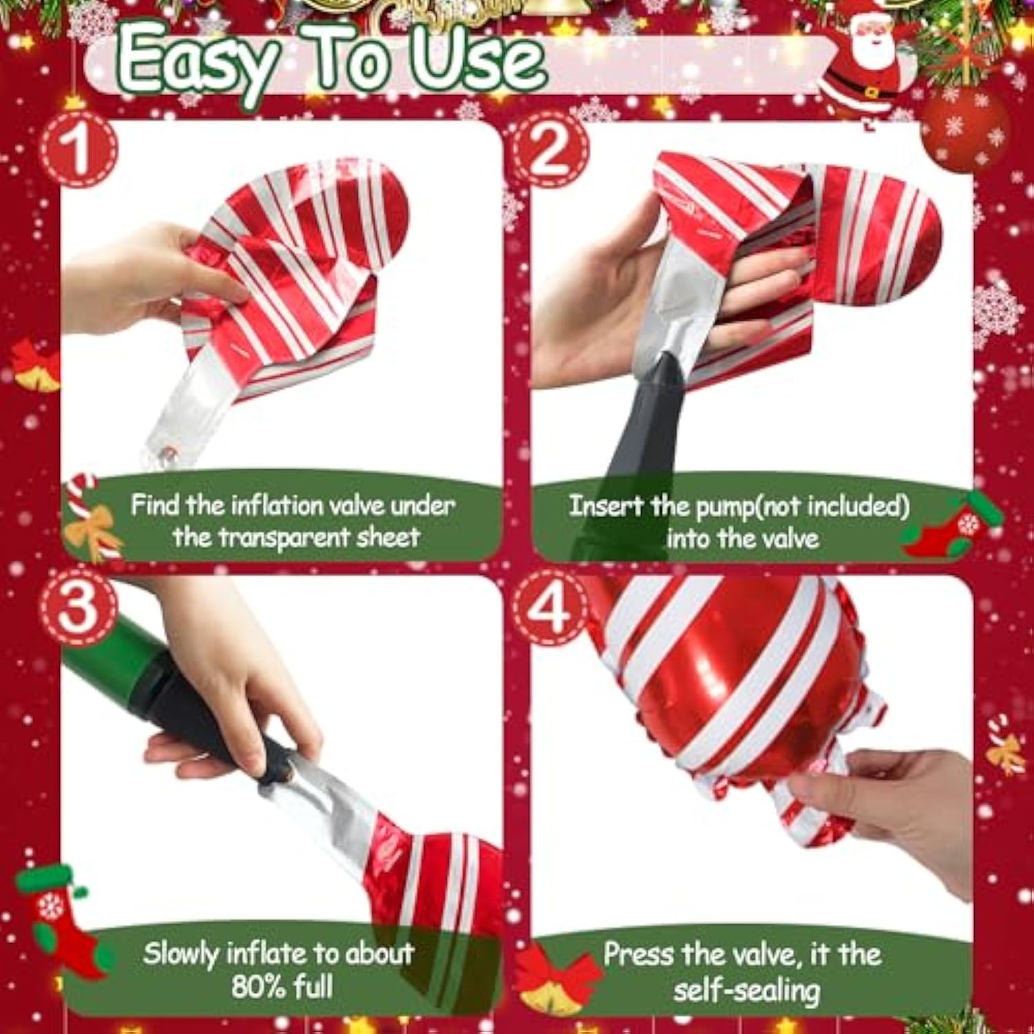 34Pcs Christmas Foil Balloons Set Candy Cane Mylar Xmas New Year Party Decor