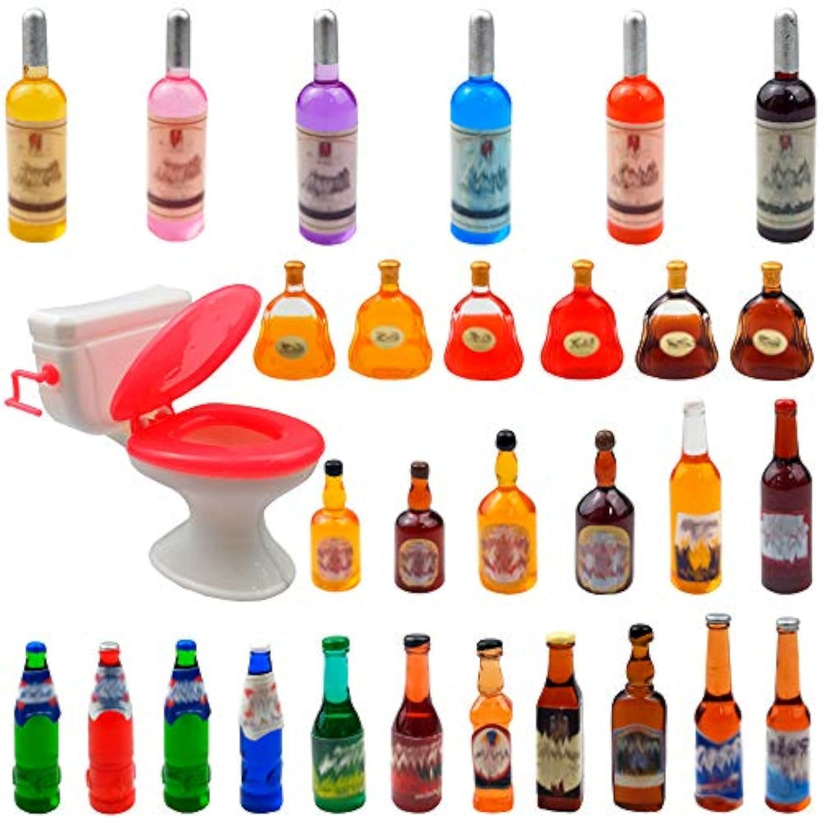 30 Pcs Mini Wine Bottle Cake Toppers with Mini Toilet Toy for Birthday & Bachelorette Party