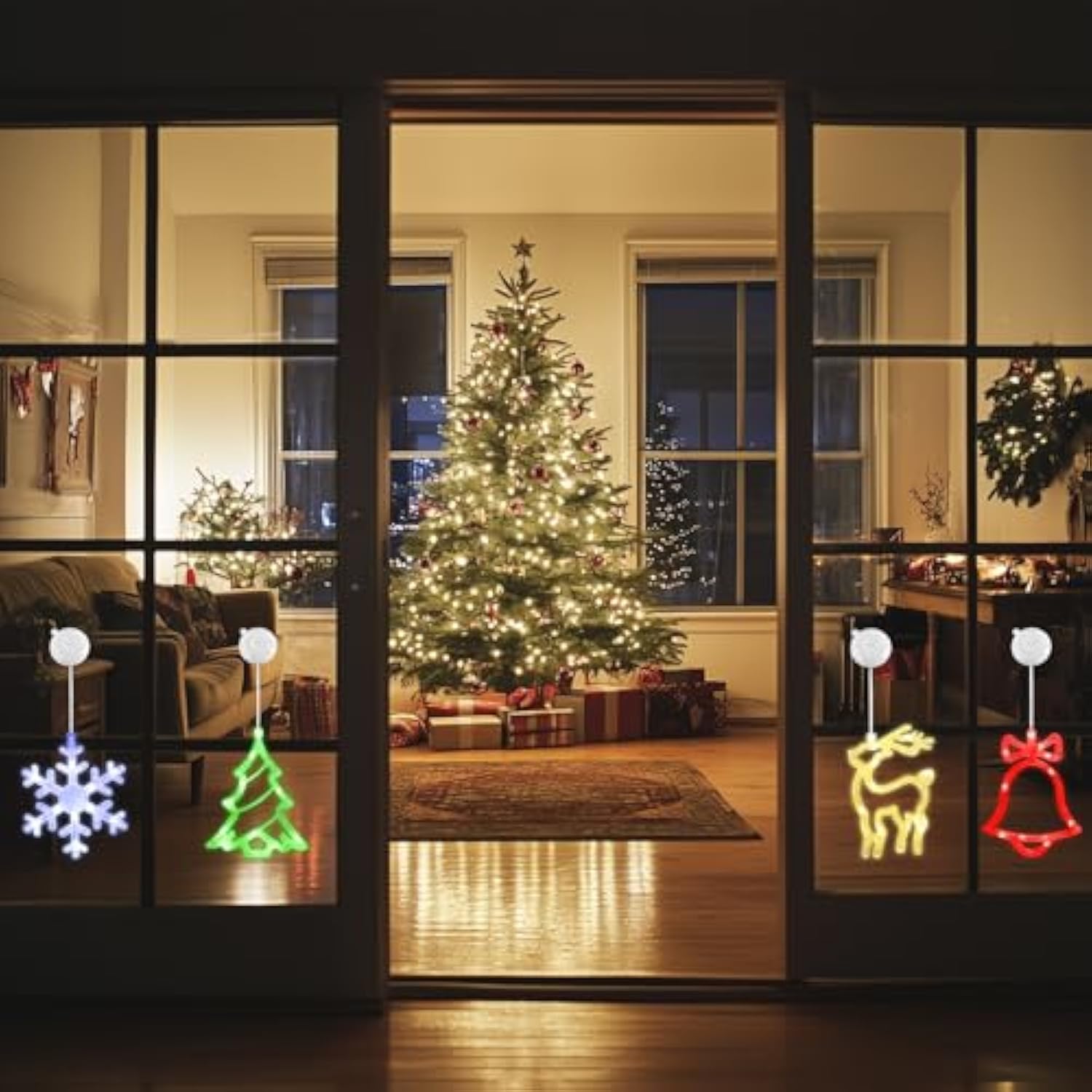Christmas Decor Window Lights With Suction Cups, Battery Operated Indoor Hanging Lights, 4 Packs
