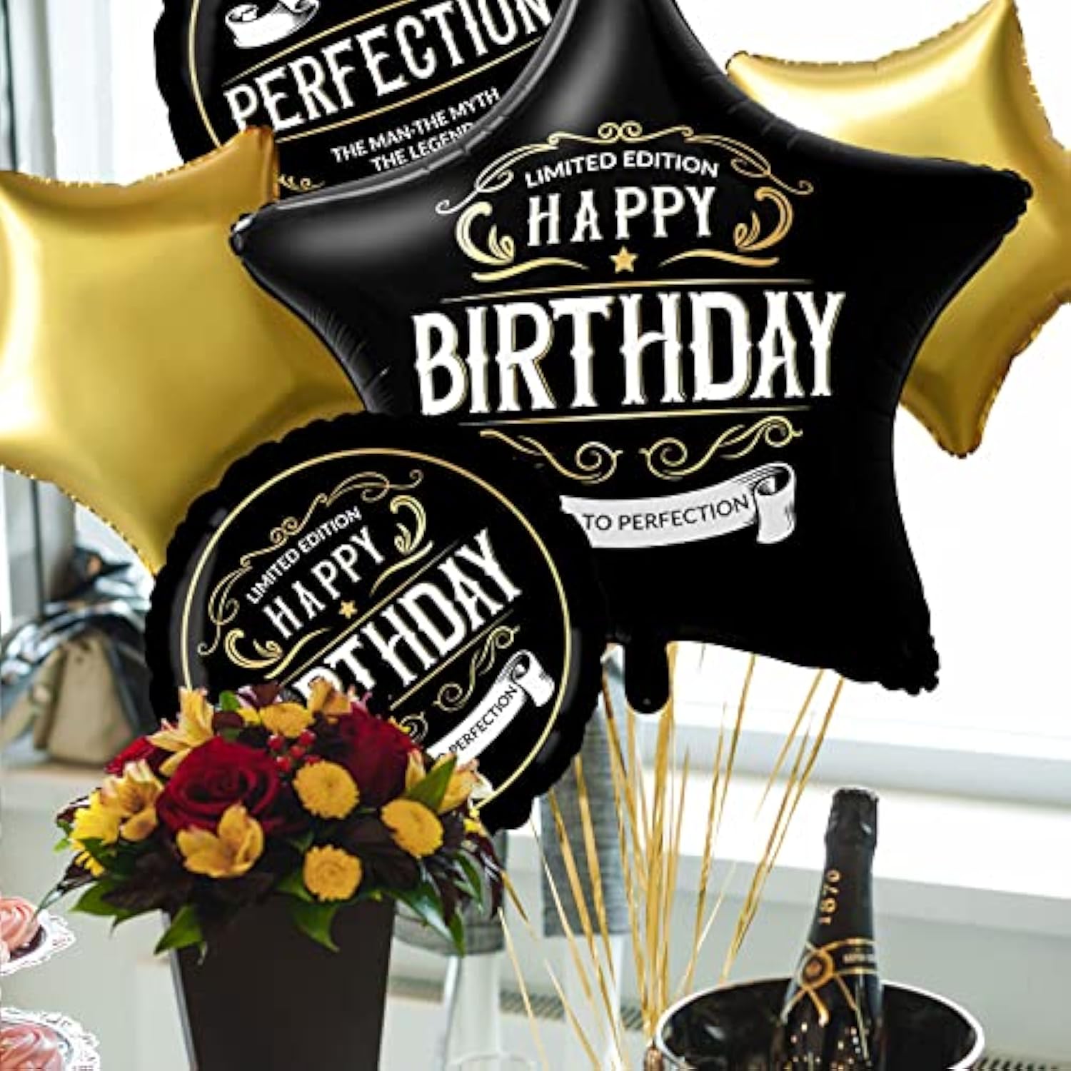 Happy Birthday Decorations For Men?Black And Gold Better With Age Foil Balloon?Adult Birthday Party Decorations