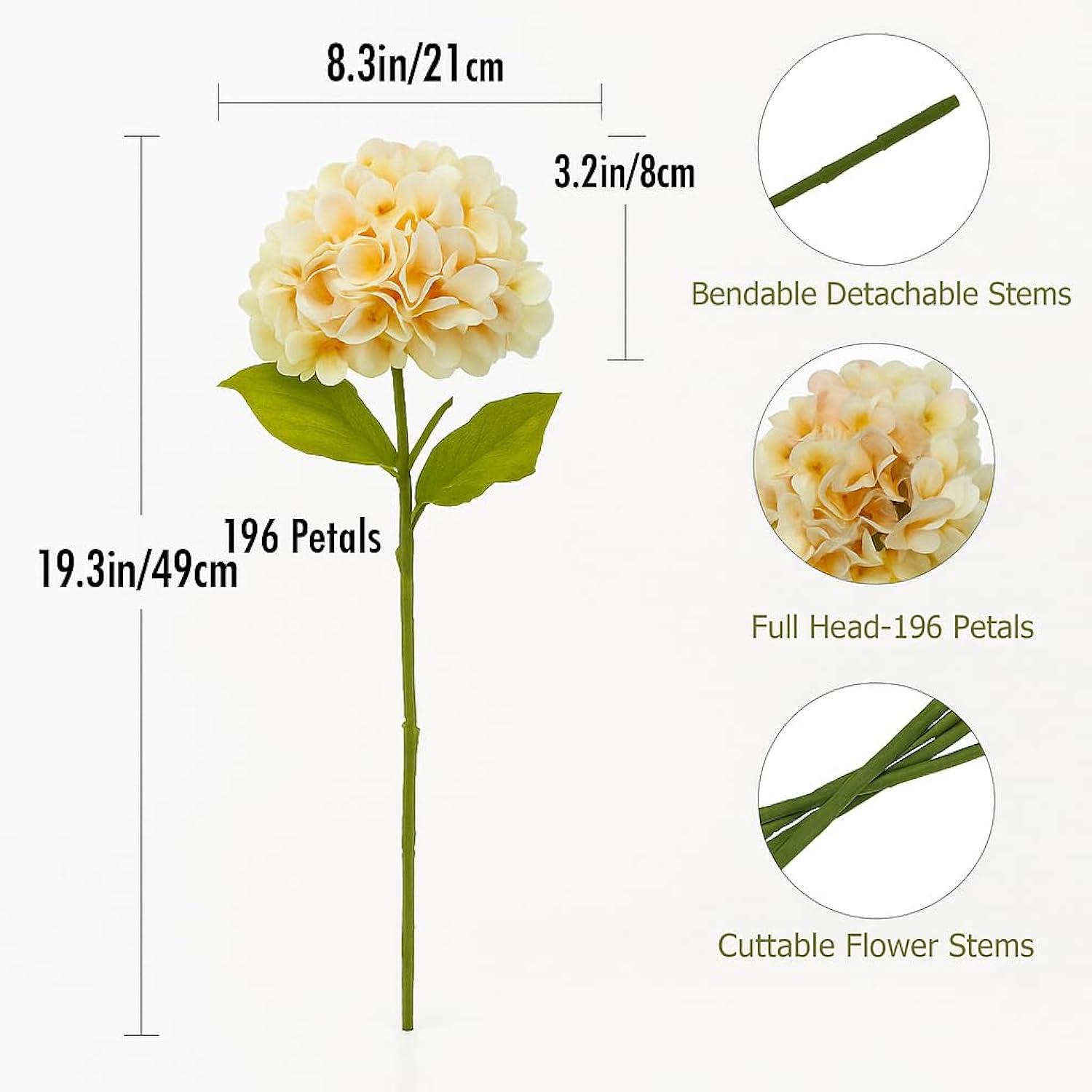 6Pcs Faux Fake Flowers Artificial Silk Hydrangea With Stems Bouquets Arrangement For Home Table Centerpieces (Beige)