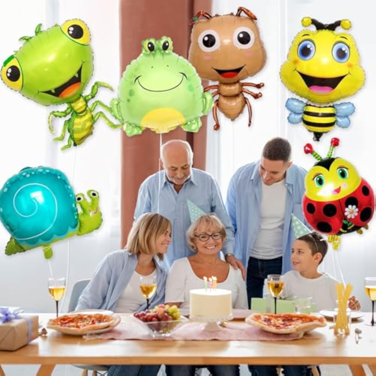 6Pcs Insect Foil Balloons Bee Ladybug Ant Mantis Frog Snail for Party