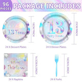 96Pcs 13Th Birthday Decorations Iridescent 13Th Party Plates And Napkins Disposable 350Gsm Official Teen Birthday Tableware Set For Teen Girls Happy 13 Year Old Party Supplies, Serves 24