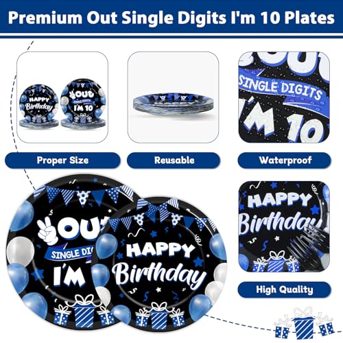 96pcs 10th Birthday Party Plates and Napkins, Blue and Black 10th Birthday Decorations for Boys Girl Double Digits 10 Birthday Party Dessert Plates, Happy 10 Years Old Tableware Decor, Serves 24