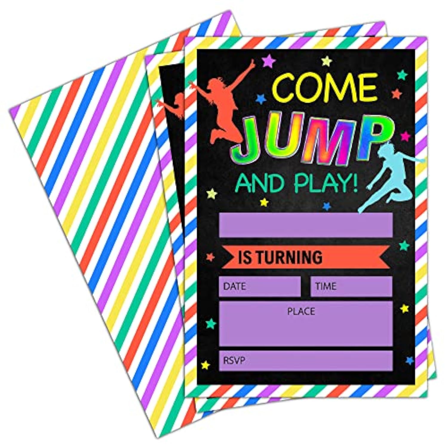 Bounce House Birthday Party Invitations, Trampoline Jump Invites, Teenagers Party Decorations - 20 Cards With Envelopes (001)