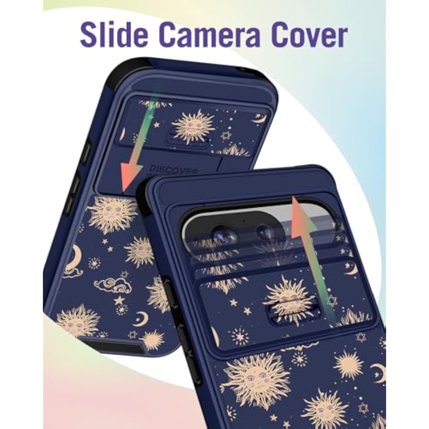 For Google Pixel 9 Case/Pixel 9 Pro Case - With Ring Stand & Camera Cover Aesthetic Cute Designed Women Girls Girly Kawaii Sun Moon Stars For Pixel 9/9 Pro Phone Case Compatible With