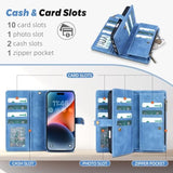 Leather Wallet Case for iPhone 17 Pro with 11 Card Holders, Sky Blue