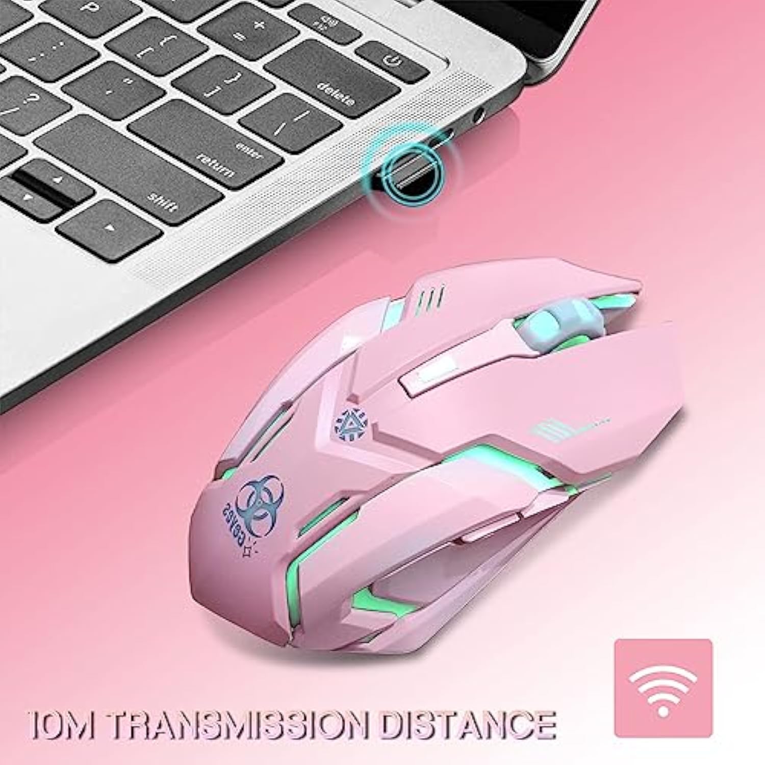 Pink Wireless Gaming Mouse, Silent Click Wireless Mouse With Colorful Rgb Led Lights, Rechargeable Computer Mice With Side Buttons And 3 Level Dpi, For Laptop And Desktop