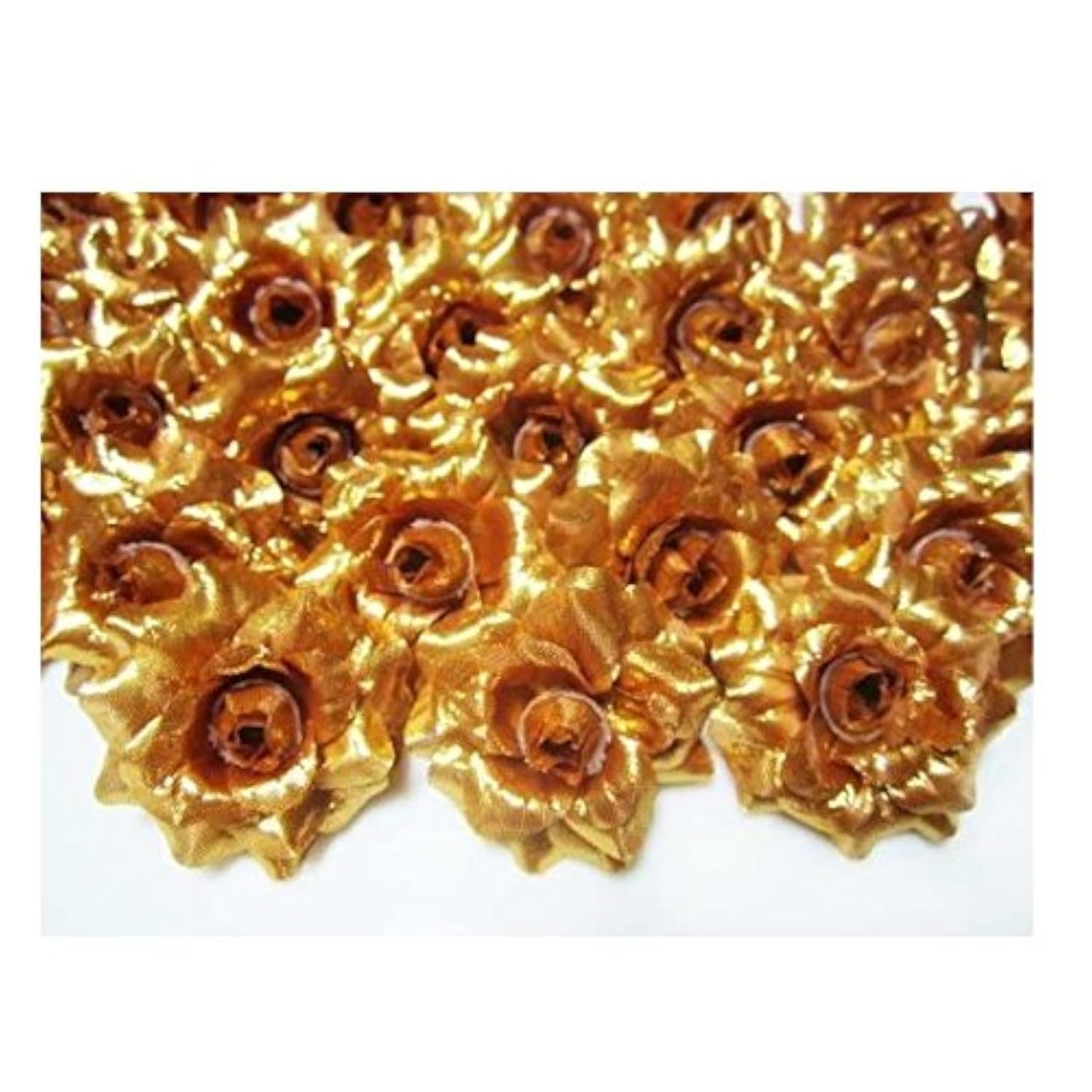 50 Silk Flower Gold & Silver Roses Flower Head - 1.75" - Artificial Flowers Heads Fabric Floral Supplies Wholesale Lot For Wedding Flowers Accessories Make Bridal Hair Clips Headbands Dress