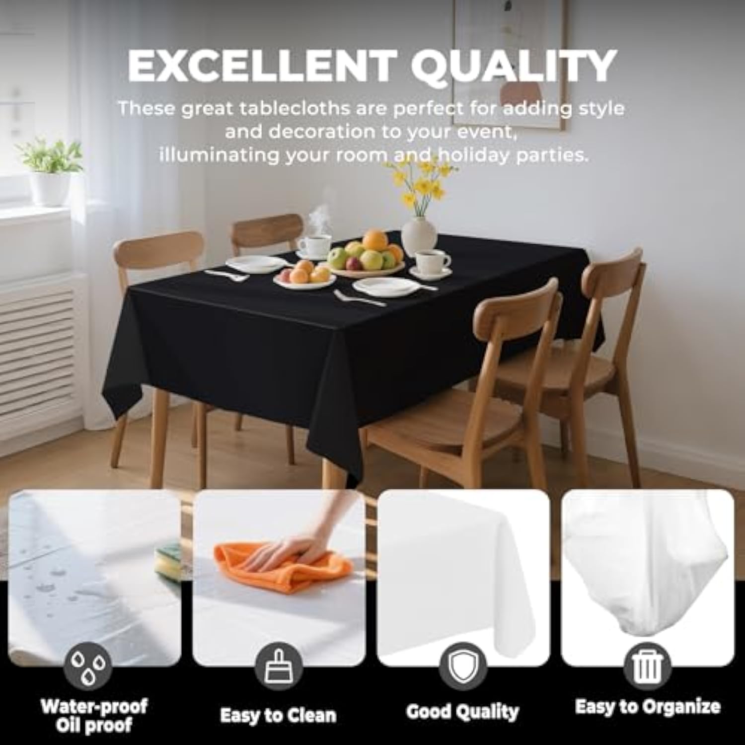 6 Pack Black Disposable Plastic Tablecloths, 54"x108" for Parties & Events