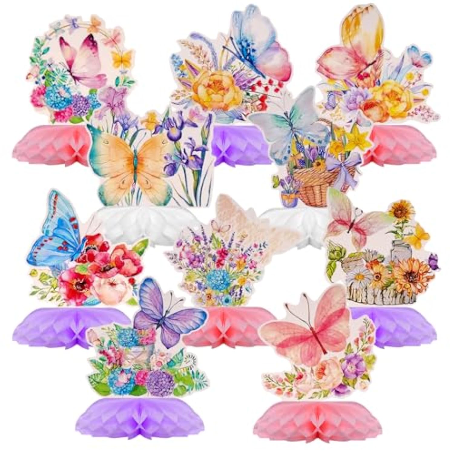 10Pcs Butterfly Centerpieces For Tables Butterfly Flowers Centerpieces Spring Honeycomb Table Decor Spring Flower Toppers For Birthday Party Supplies